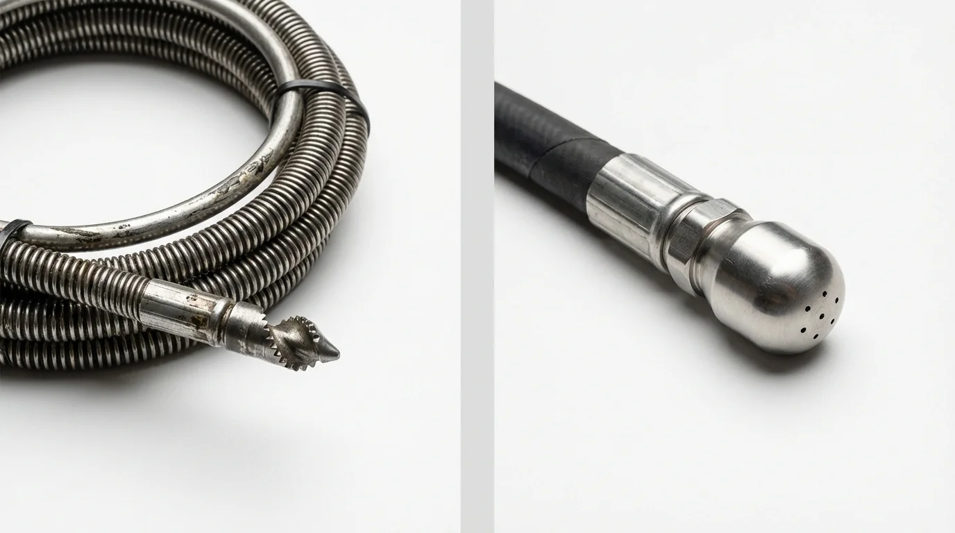 Drain snake cable and hydro jetting nozzle used for drain cleaning in Burgaw, NC