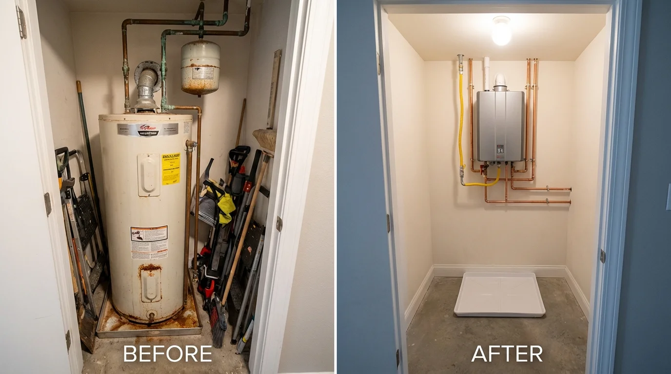 Tank water heater versus wall-mounted tankless unit comparison for Burgaw, NC homeowners