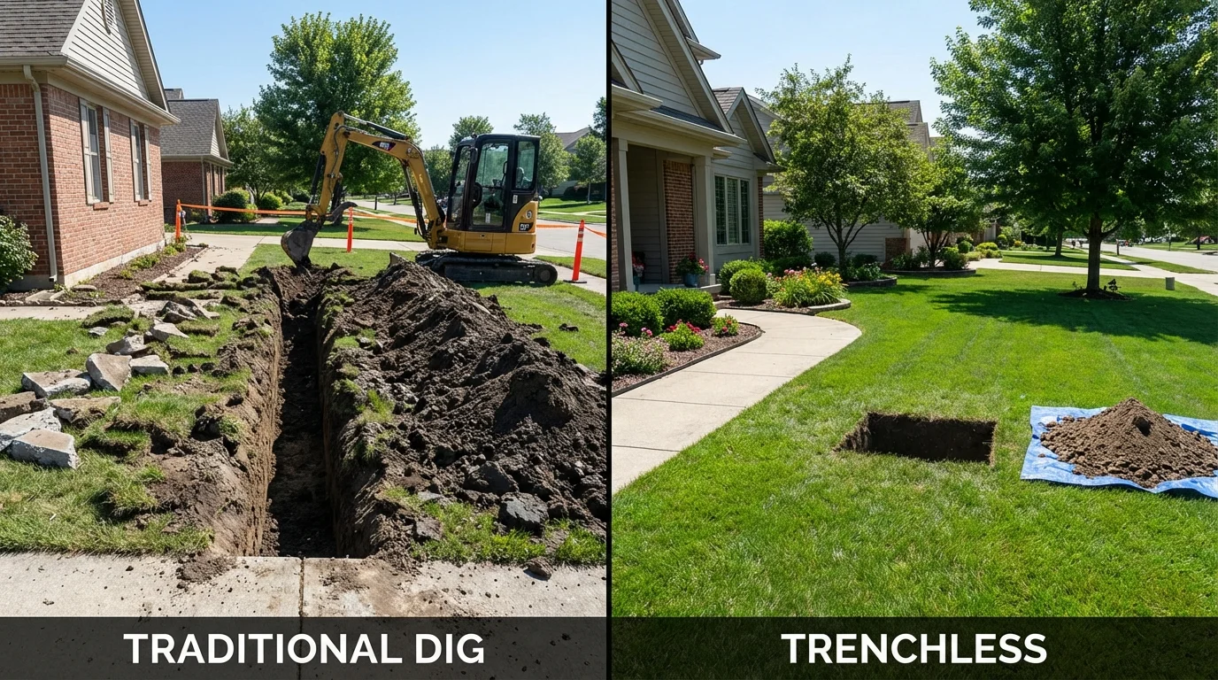 Trenchless sewer repair with minimal yard damage versus traditional excavation in Burgaw, NC